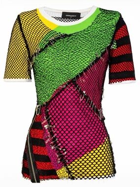 DSQUARED2 Black Fishnet Neon Patchwork Top